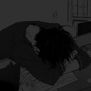 ⬛ 动漫, 漫画, 睡眠, 桌子 telegram sticker