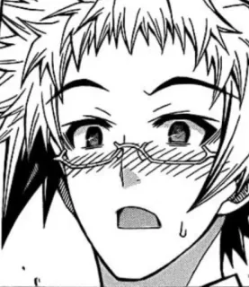 😳 Anime, Manga, Charakter, Illustration, Porträt, Brille, Erröten, Monochrom telegram sticker