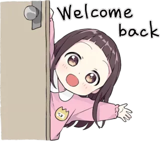 👋 Welcome back bem-vindo, saudação, porta, anime, garota, fofa telegram sticker
