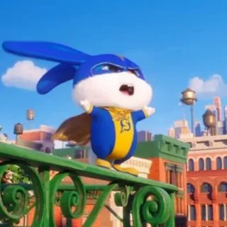 🐰 Snowball The Secret Life of Pets coniglio, supereroe, mantello, cartone animato, animazione, animale, animale domestico whatsapp sticker