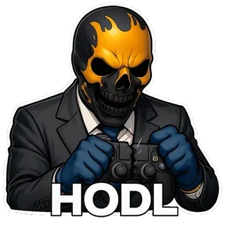 👹 HODL หน้ากาก, หัวกะโหลก, สูท, จอยเกม, HODL, คริปโต, การเงิน telegram sticker