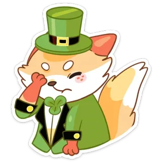 🤦‍♂️ лиса, лепрекон, клевер, шляпа, зеленый, счастливый, милый whatsapp sticker