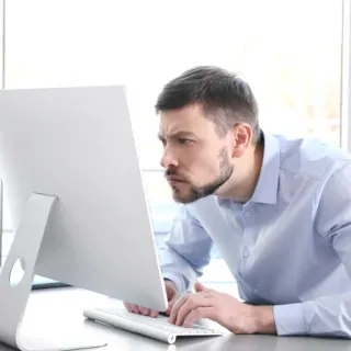 😒 man, computer, office, typing, work, concentrating telegram sticker