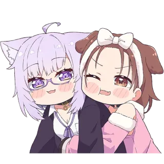 ❤️ Аниме, Манга, Каваий, Девушка-кошка, Собака, Милый, Мультфильм whatsapp sticker