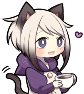 ☕ Anime, Chat, Fille, Kawaii, Mignon, Chibi whatsapp sticker