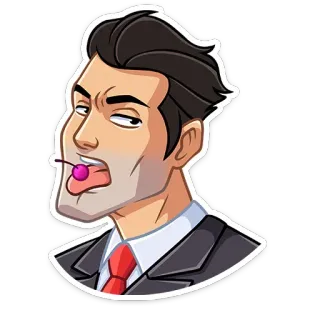 🍒 homme, costume, cerise, langue, dessin animé, sarcastique, homme d'affaires whatsapp sticker