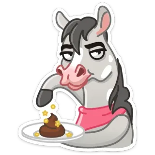 💩 cheval, dessin animé, nourriture, étoiles, assiette, animal telegram sticker