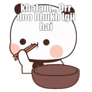 😋 khatam... Orr doo bhukh lgii hai Panda, Nourriture, Faim, Manger, Baguettes, Dessin animé, Mignon whatsapp sticker