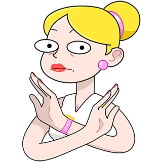 🙅‍♀️ dibujo animado, mujer, rubia, brazos cruzados, desdeñosa, no telegram sticker