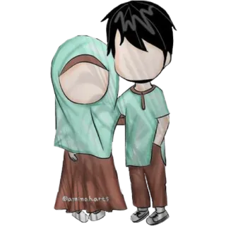 🖤 aminoharts couple, islamic, muslim, cartoon, love, hijab telegram sticker