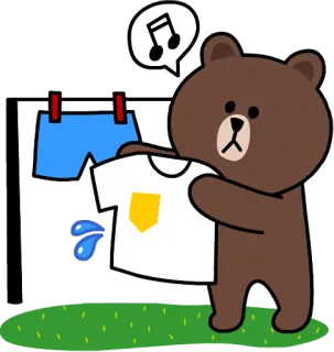 🎽 Brown beruang, kartun, imut, laundry, jemuran, kebersihan telegram sticker