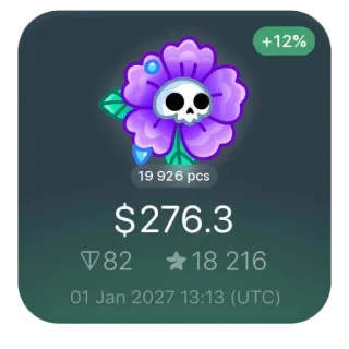 🌺 +12%
19 926 pcs
$276.3
8218 216
01 Jan 2027 13:13 (UTC) 花, 骷髅, 贴纸, 价格, 百分比, 市场, 交易 telegram sticker