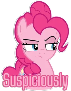😫 Pinkie Pie My Little Pony Suspiciously pinkie pie, my little pony, dibujos animados, sospechoso, pony, animado telegram sticker