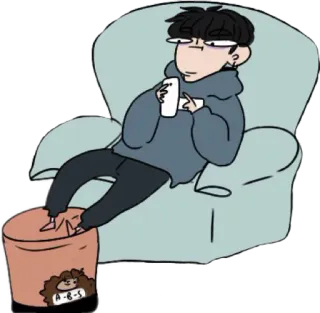 😑 A-B-S cartoon, person, chair, relaxing, text, lazy, smartphone telegram sticker