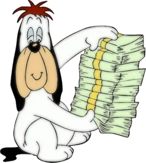 😱 Droopy desenho animado, cachorro, dinheiro, riqueza, caído whatsapp sticker
