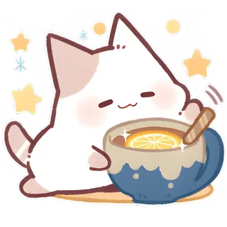 ☕ 猫, お茶, 可愛い, かわいい, 飲み物, レモン, 冬, カップ whatsapp sticker