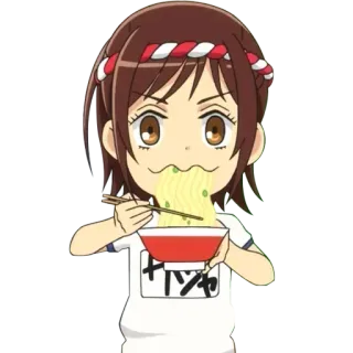 🍜 ハンヤ Anime, Comiendo, Ramen, Chibi, Dibujos animados, Japonés, Comida telegram sticker
