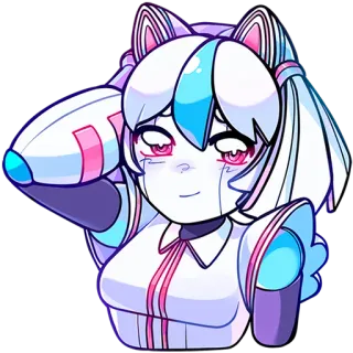 🥺 애니메이션 소녀, 로봇, 고양이 귀, 귀여운, 스티커, 흰 머리, 분홍색 눈, 만화 telegram sticker
