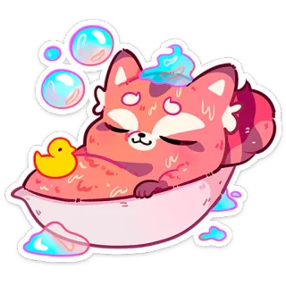 🛀 adesivo, animal, raposa, banho, fofo, pato de borracha, bolhas whatsapp sticker