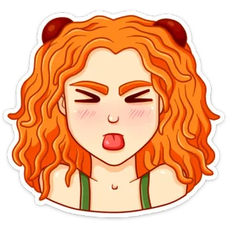 😝 sticker, dessin animé, fille, cheveux orange, tire la langue, mignon telegram sticker