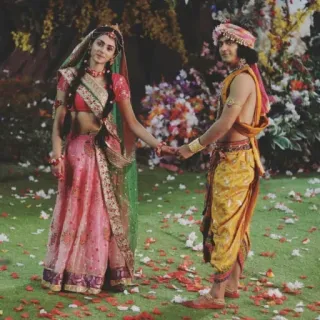 🤝 indian culture, radha, krishna, hinduism, tradition, couple, love telegram sticker