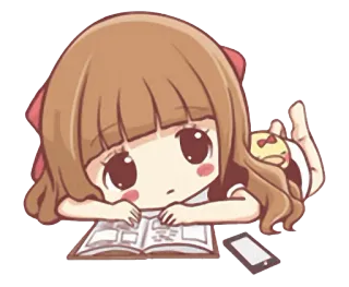 📚 Anime Mädchen, Cartoon, Lesen, Süß, Sticker telegram sticker