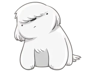 😐 schattig, pluizig, verdrietig, cartoon, monster, wit telegram sticker