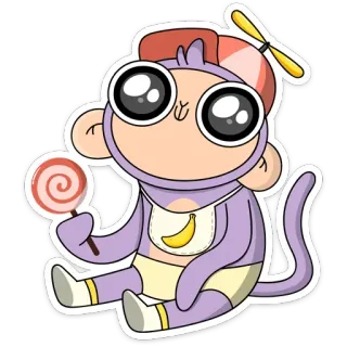 🍭 affe, cartoon, lutscher, baby, süß, propellerhut, aufkleber telegram sticker