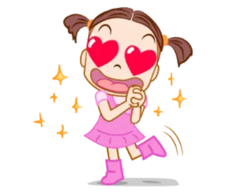 😍 Dibujos animados, Chica, Amor, Ojos de corazón, Kawaii, Brillos, Animación telegram sticker