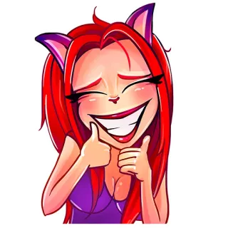 👍 Katzenmädchen, Anime, Cartoon, Daumen hoch, fröhlich, Lächeln telegram sticker