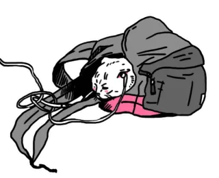 🎧 Rucksack, Katze, Kopfhörer, Rosa, Grau, Weiß, Skizze telegram sticker