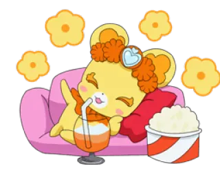 🍹 Desenho animado, Sofá, Bebida, Pipoca, Relaxar, Fofo, Animal telegram sticker