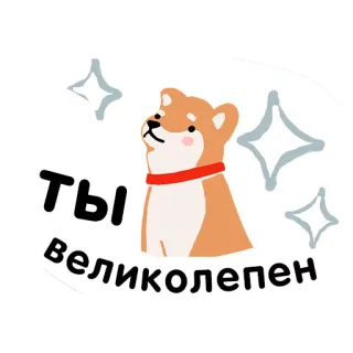 👑 Ты великолепен dog, shiba inu, cute, sparkles, compliment, великолепен telegram sticker