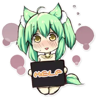 😨 HELP anime, cô gái mèo, van xin, khổ sở, giúp đỡ, dễ thương, kawaii telegram sticker