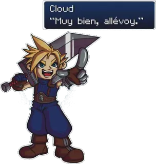 👉 Cloud Muy bien, allévoy. Cloud Strife, Final Fantasy, Personaje de videojuego, Pulgar arriba, Chibi telegram sticker