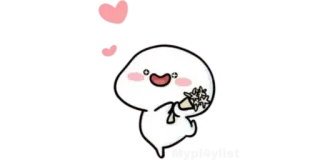 🍚 Desenho animado, Fofo, Kawaii, Feliz, Personagem, Branco, Contorno, Corações whatsapp sticker