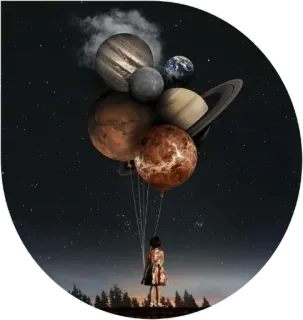 🎈 space, planets, girl, balloons, stars, universe, celestial, night telegram sticker
