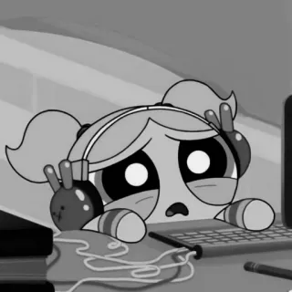 🎤 Bubbles The Powerpuff Girls мультфильм, наушники, Пузырёк, Суперкрошки, персонаж, компьютер telegram sticker