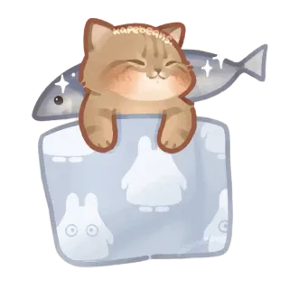 ✨ Kapebeans kucing, ikan, es batu, lucu, hewan, kawaii whatsapp sticker