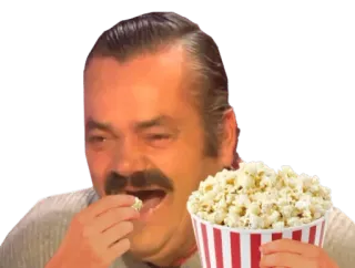 😊 man, popcorn, eating, laughing, happy telegram sticker