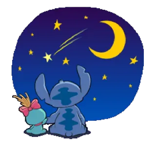 😴 Stitch étoiles, lune, nuit, mignon, dessin animé whatsapp sticker