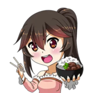 🍴 Anime, Manga, Mädchen, Kawaii, Essen, Reis, Essstäbchen whatsapp sticker