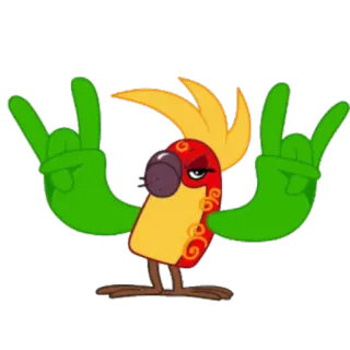 👍 pappagallo, cartone animato, rock on, gesto, animale telegram sticker