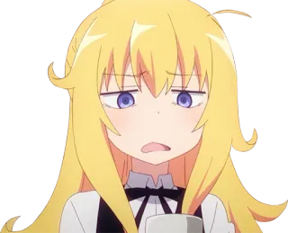😒 Gabriel Gabriel DropOut anime, blonde hair, disappointed, Gabriel DropOut, character telegram sticker
