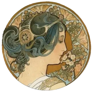 ☺ kunst, frau, blumen, vintage, illustration, porträt, dekorativ telegram sticker