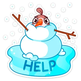 ⛄️ HELP bantuan, manusia salju, burung, musim dingin, kartun, salju, es telegram sticker
