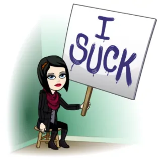😫 I SUCK Bitmoji, 漫画, サイン, 最悪, ネガティブ, 表情, 悲しい telegram sticker
