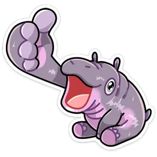 👍 하마, 만화, 동물, 엄지척, 귀여운, 스티커 telegram sticker
