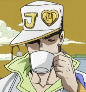 🧬 Jotaro Kujo JoJo's Bizarre Adventure Anime, Jotaro, JoJo's Bizarre Adventure, Personaje, Bebiendo, Café, Sombrero whatsapp sticker