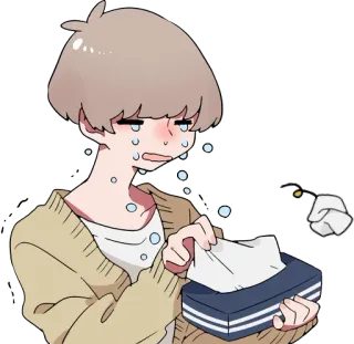 😭 khóc, buồn, khăn giấy, cảm xúc, kawaii, anime telegram sticker